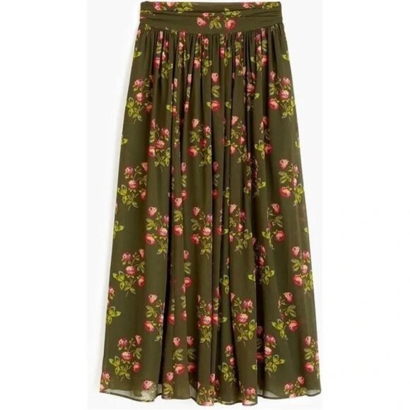 J. Crew Dresses & Skirts - J. Crew | Point Sur Olive Green Floral Maxi Skirt in Crinkle Chiffon Size 0